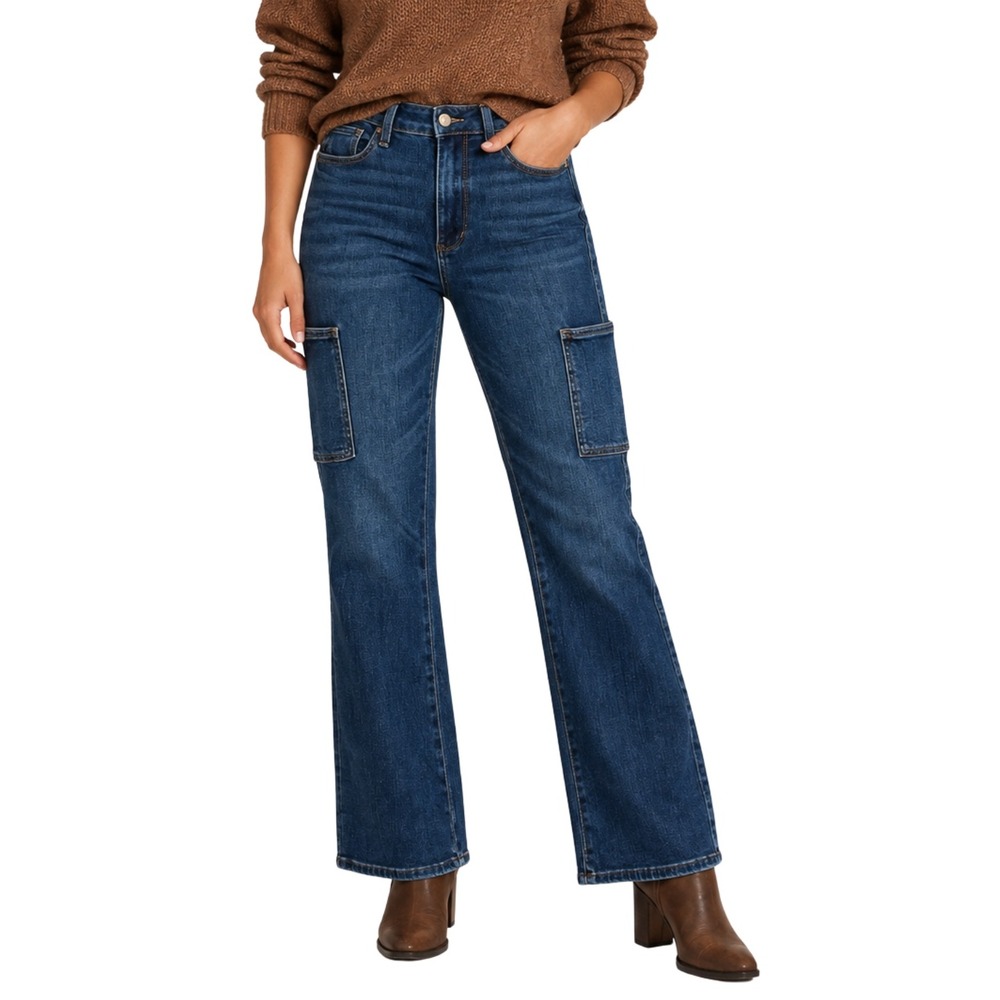 Judy Blue Jeans 7 28 Dark Wash ryker Cargo High Rise Straight Leg Denim Cotton